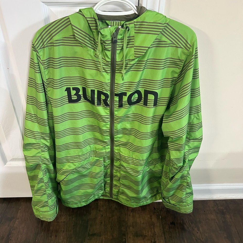 Burton Mens Green Stripe Hooded Jacket. Men’s Large